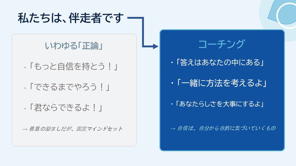 答えを与えるのではなく、一緒に方法を考えるコーチング